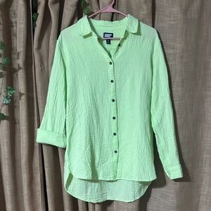 Lands' End Women's Lime Button-Down Shirt